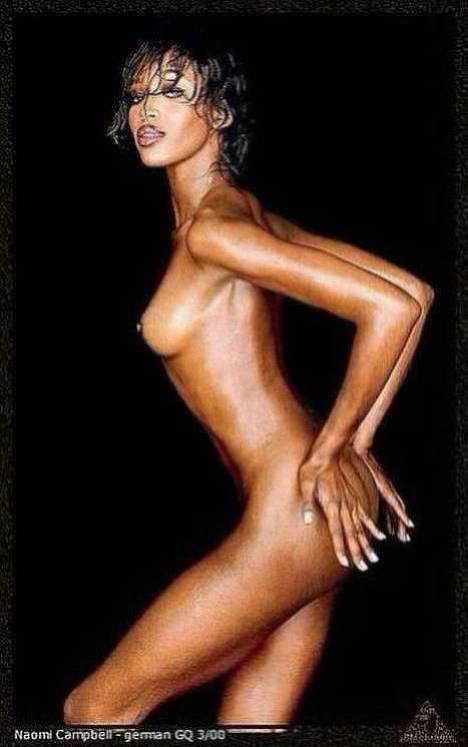 Naomi Campbell, mannequin nubienne svelte, s'exhibe dans une tenue de soirée.
 #75351384