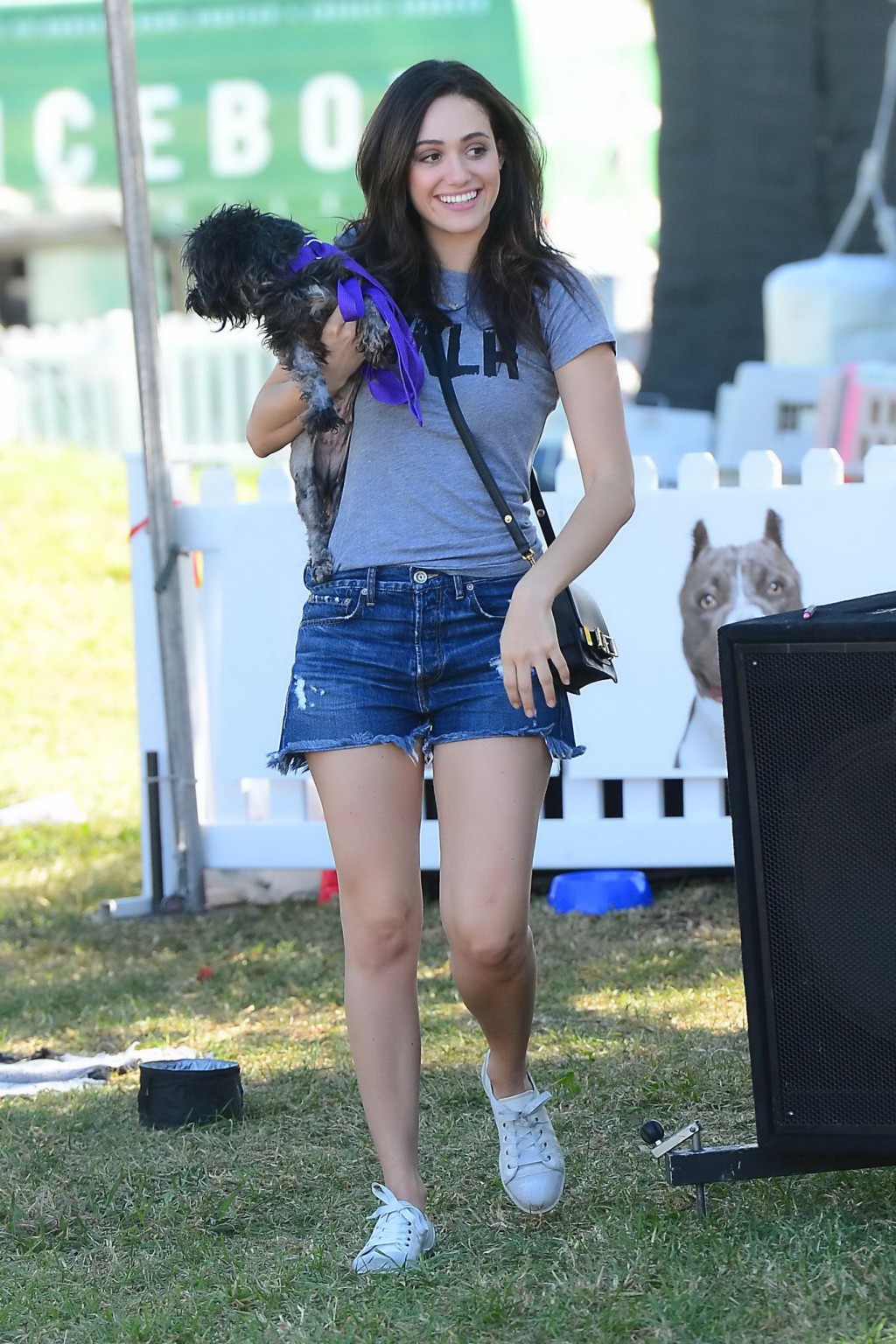 Emmy Rossum busty and leggy wearing denim shorts and top at the NKLA Adoption Ev #75181306