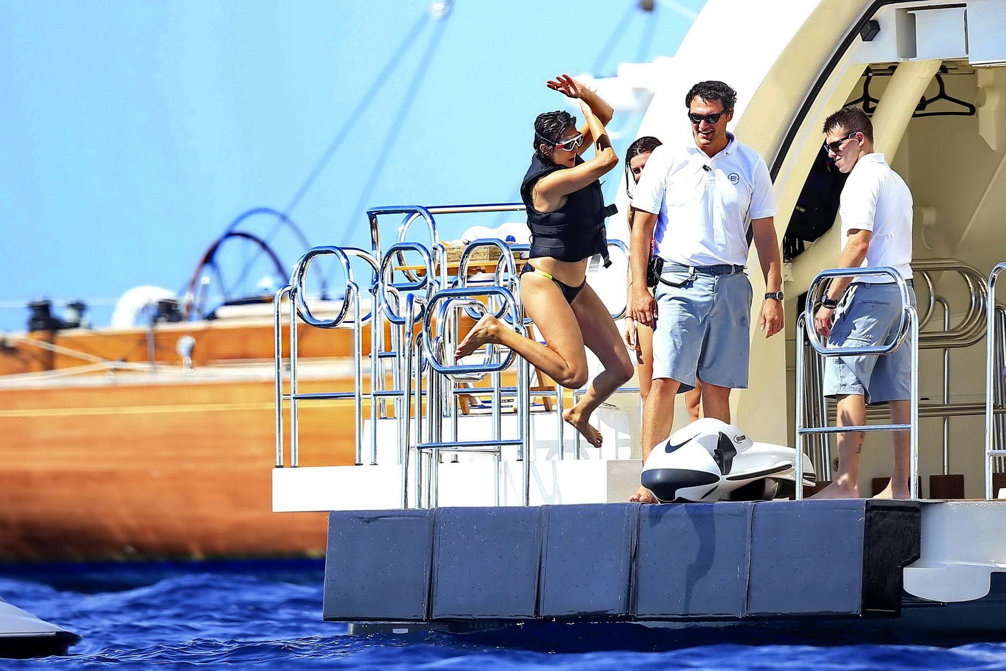Nina Dobrev showing off her bikini body on a yacht in Ibiza #75187351