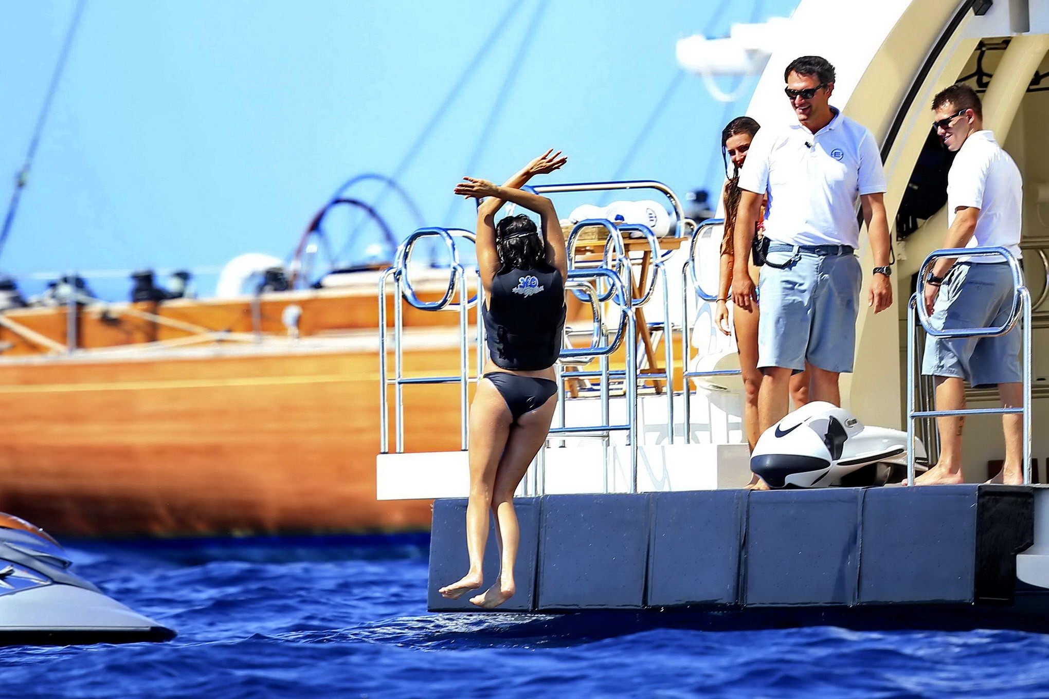 Nina Dobrev showing off her bikini body on a yacht in Ibiza #75187360