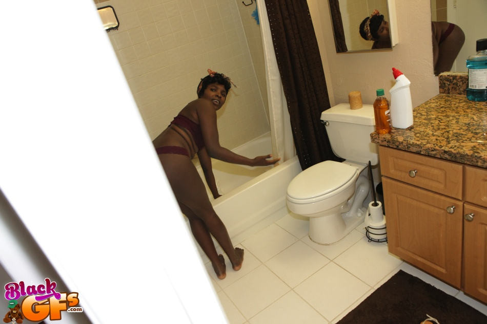 Amateur black teen girlfriend giving bathroom handjob in panties #68154448