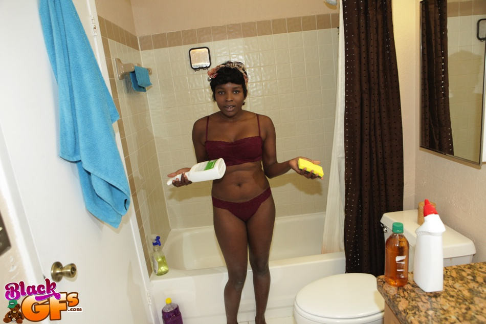 Amateur black teen girlfriend giving bathroom handjob in panties #68154472