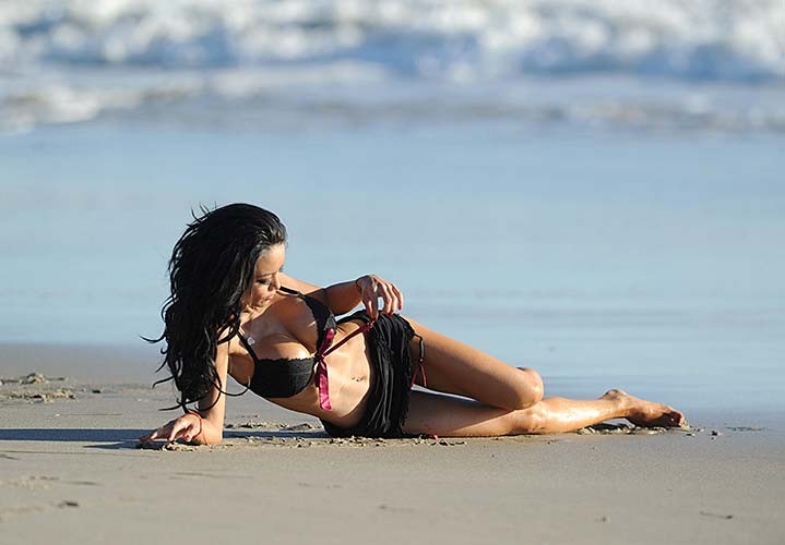 Tila Tequila exposing awesome body and huge boobs on beach #75275302