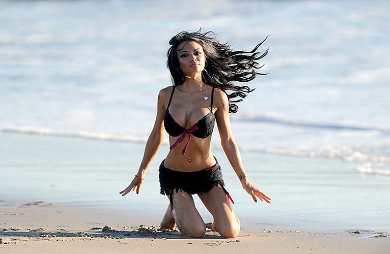 Tila Tequila exposing awesome body and huge boobs on beach #75275313