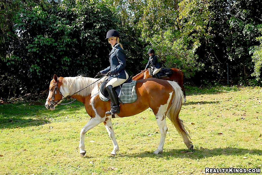 2 amazing perky titty teens ride a horse to the barn where it all goes down in t #67374443