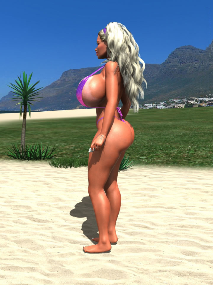 Blonde 3d-Hottie zeigt ihre übergroßen Brüste am Strand
 #67050495