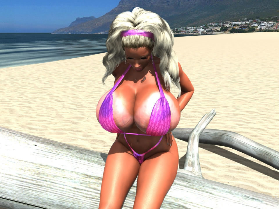 ブロンドの3d美女がビーチで特大のおっぱいを見せる
 #67050514