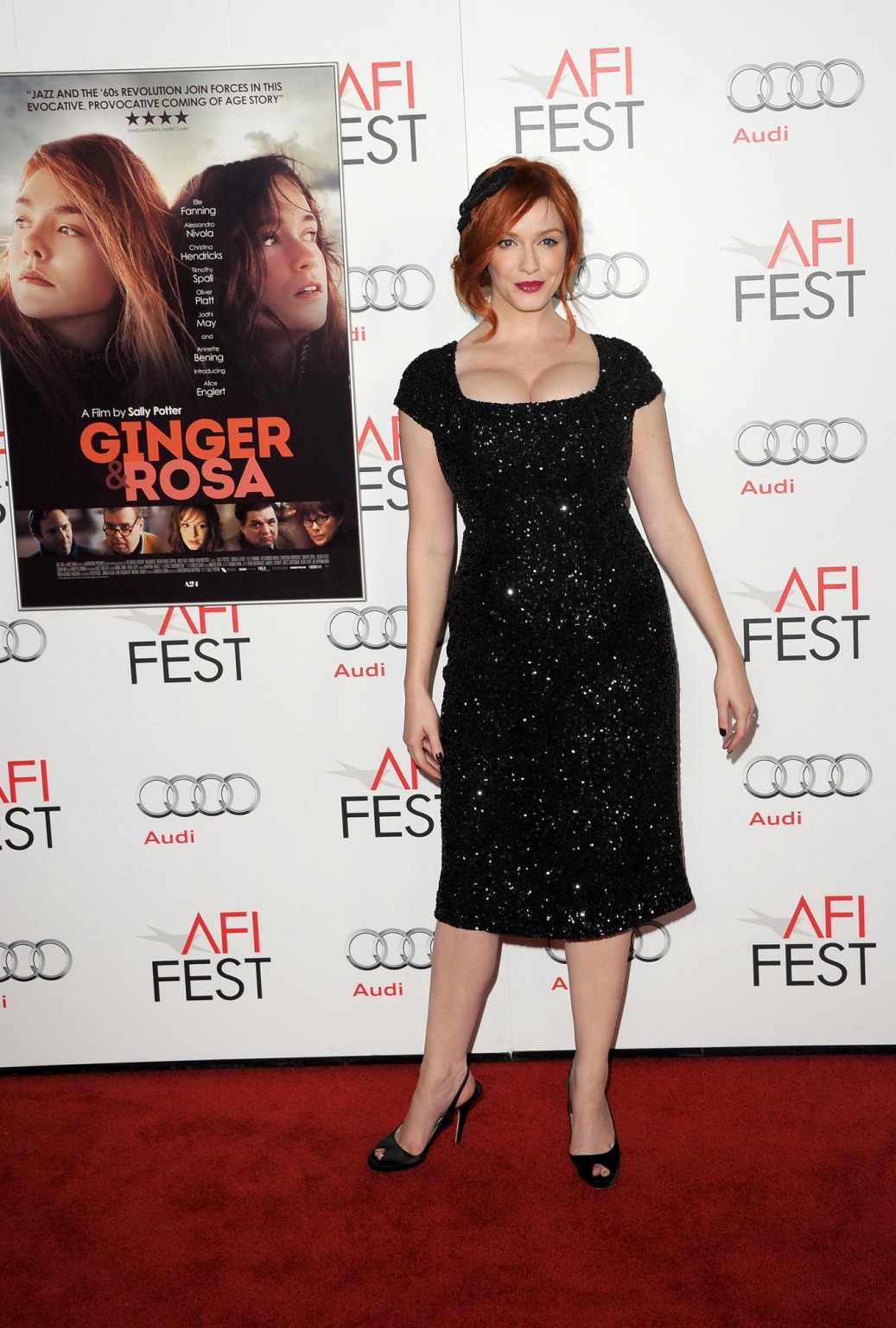 Christina Hendricks shows awesome cleavage wearing a black low cut dress at 'Gin #75249051