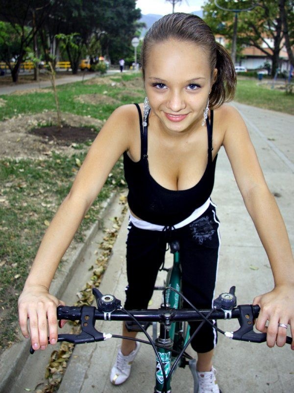 Paris Milan riding a bicycle showing cleavage #77965925