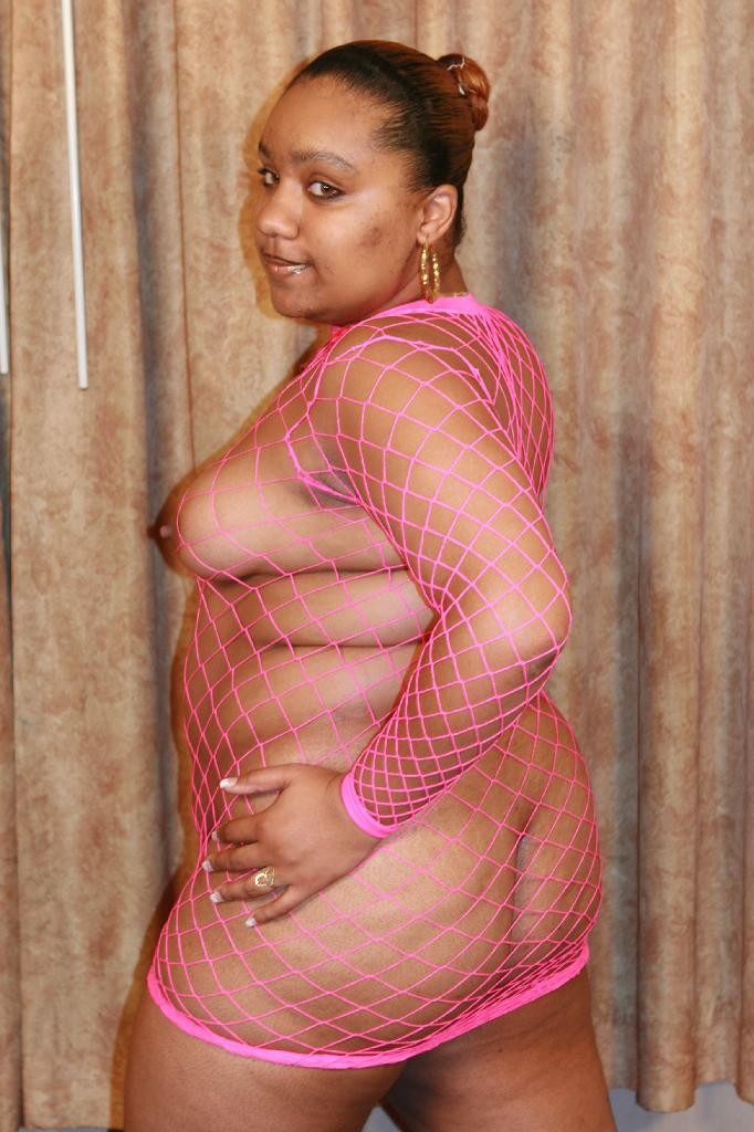 Horny black plump babe in fishnet loves to tease and posed #71863250