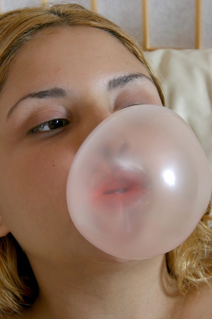 Bubble blowing bimbo plays with her naked body #76636193