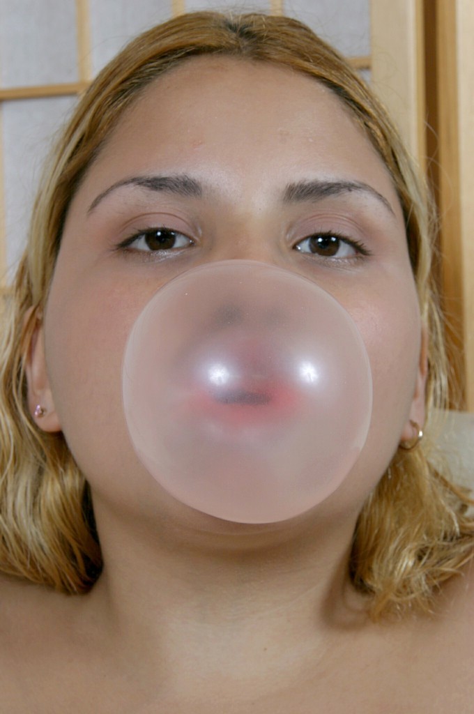 Bubble blowing bimbo plays with her naked body #76636198