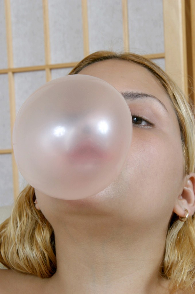 Bubble blowing bimbo plays with her naked body #76636206