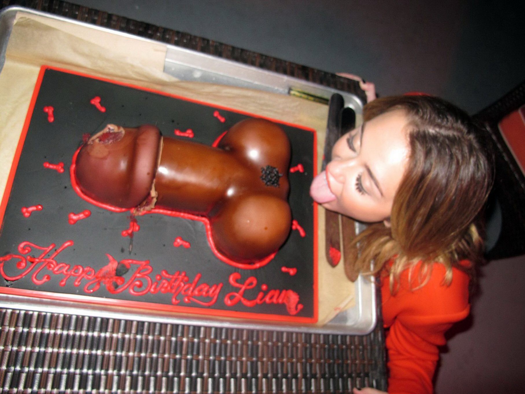 Miley Cyrus licking a huge cock-shaped cake at her birthday party in LA #75275174