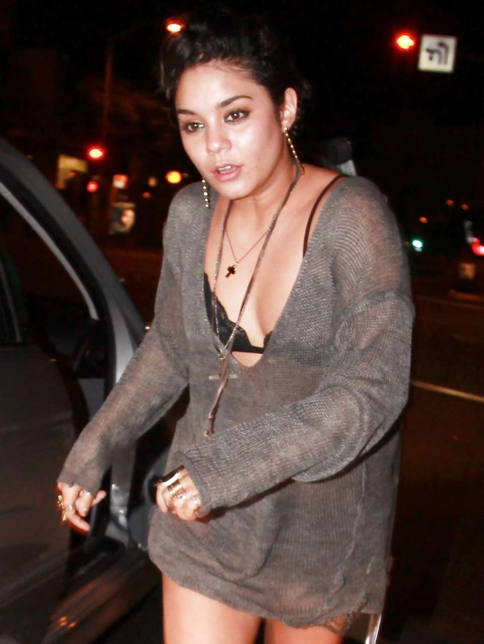 Vanessa Hudgens Showing Her Black Bra And Sexy In Fuck Me Boots Paparazzi Pictur