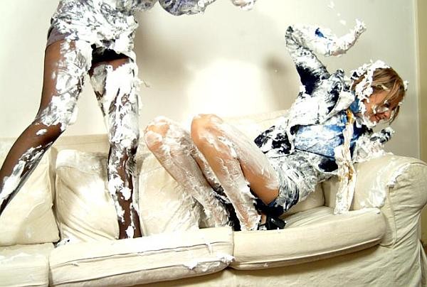 kinky lesbians have a whipped cream playfight #73283885