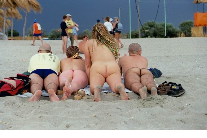 Due amici nudisti si abbronzano in spiaggia
 #72252449