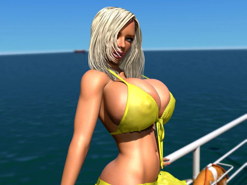 Une blonde 3d bien foutue montre ses énormes seins en bikini en plein air.
 #67047148