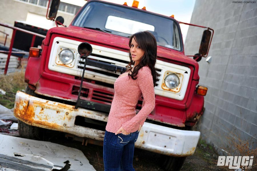 Bryci beautiful brunette stripping off by an old truck #70428783