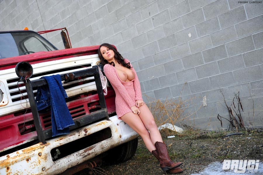 Bryci beautiful brunette stripping off by an old truck #70428854