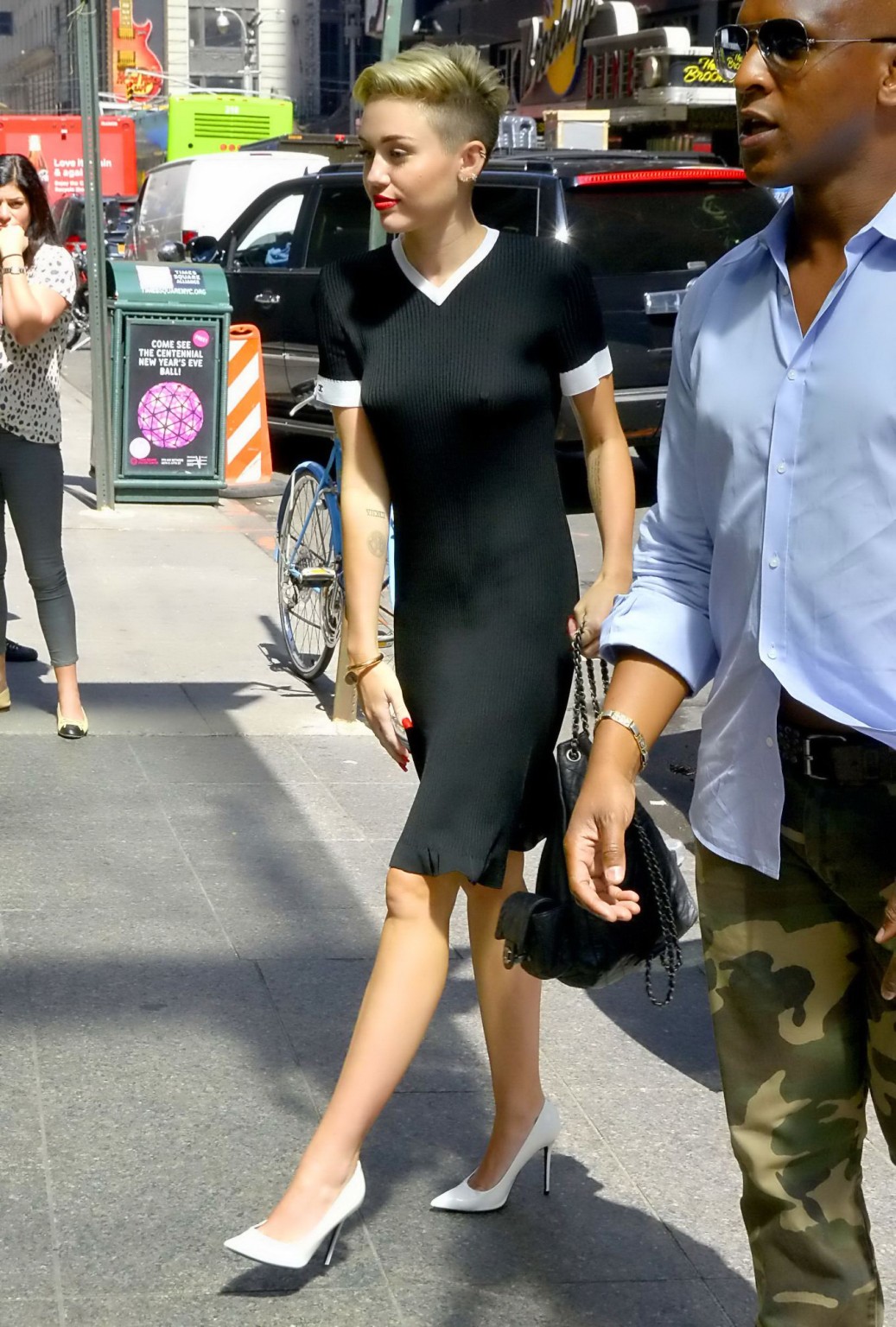 Miley Cyrus Flashing Her Boobs Braless In Black Transparent Dress Out In NYC