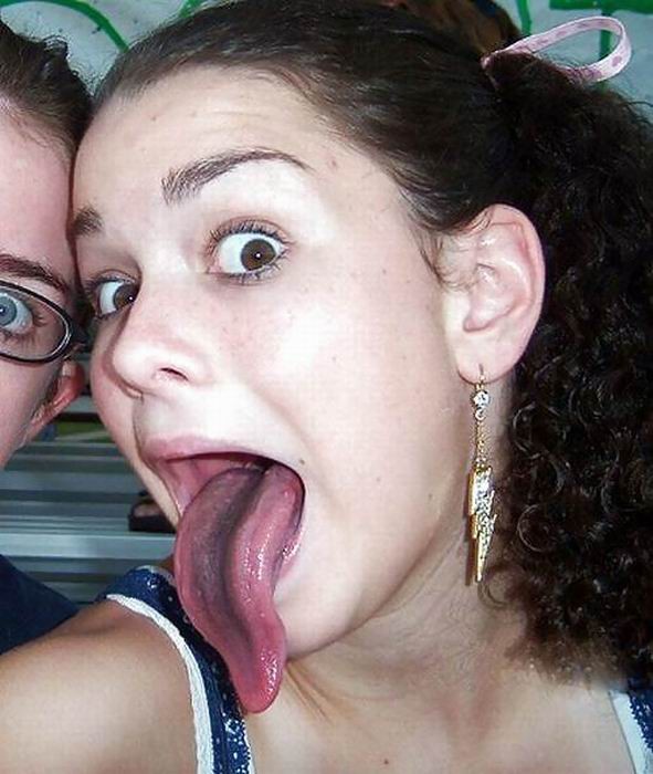 Cute amateur teens showing their sexy long tongues