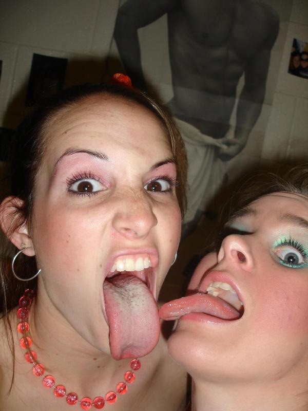 Cute amateur teens showing their sexy long tongues #67406900