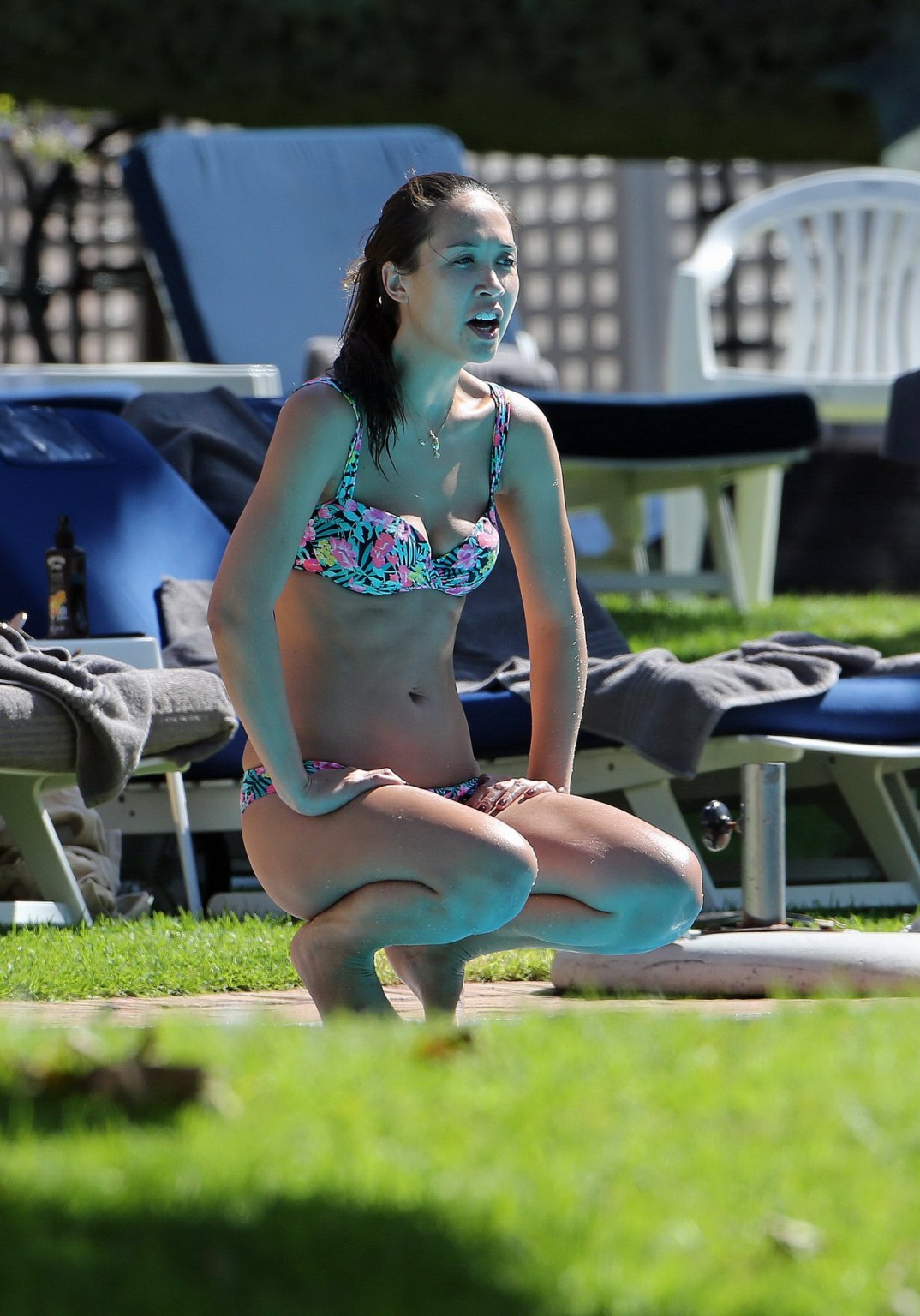 Myleene Klass showing her hot body in a skimpy floral bikini poolside in South A #75169184