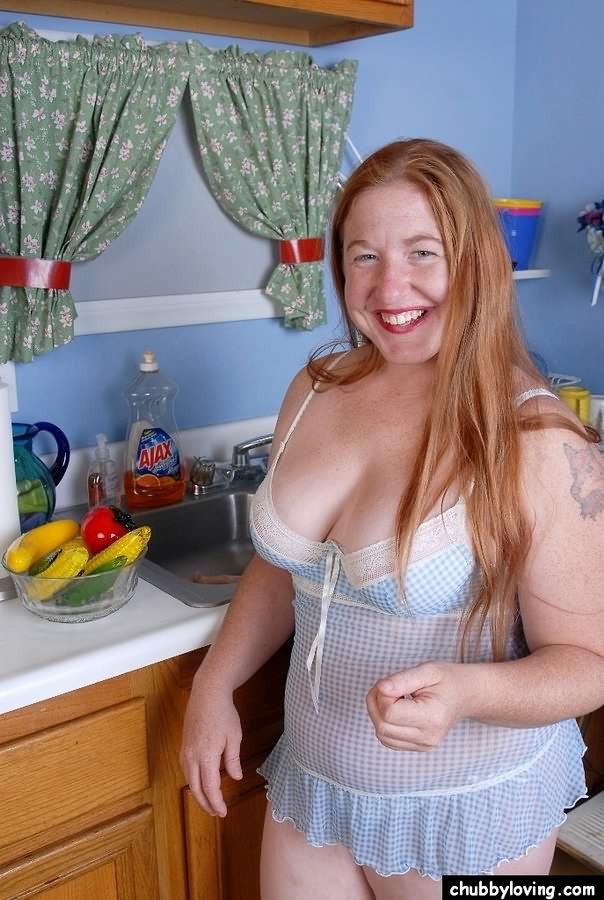 Fat housewife Keno stripping and playing a banana in kitchen #71717747