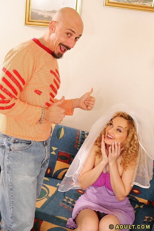 bald guy bangs a pretty curly haired blonde bride tryout #73778025