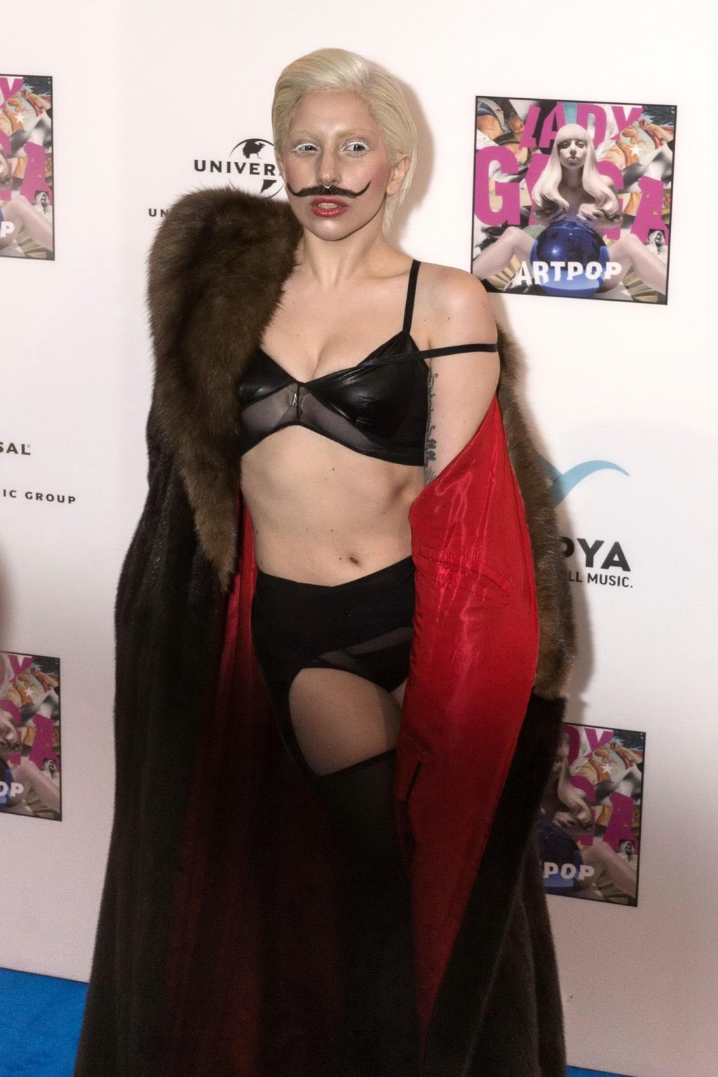 Lady Gaga wearing lingerie and fake moustache at her album promotion in Berlin #75214987