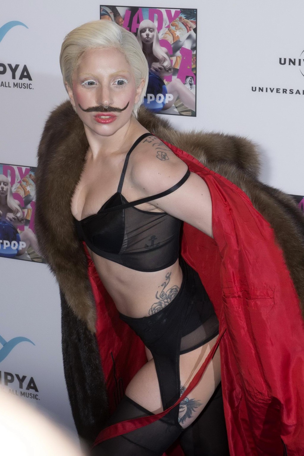 Lady Gaga wearing lingerie and fake moustache at her album promotion in Berlin #75215013