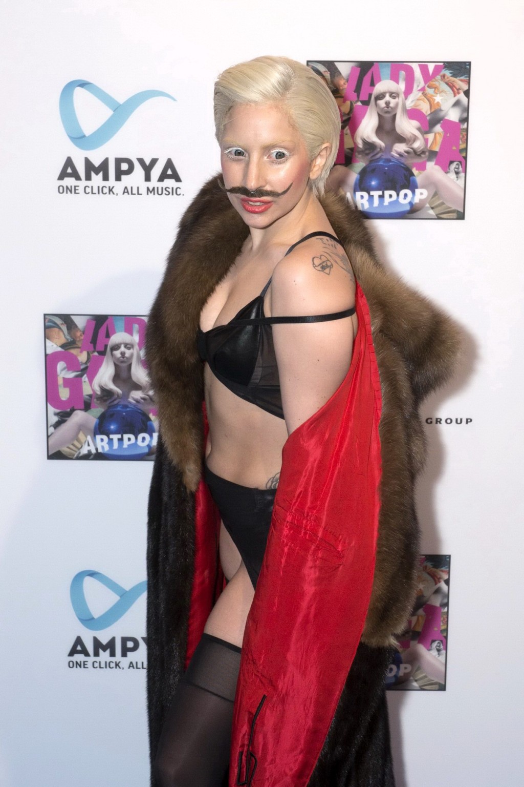 Lady Gaga wearing lingerie and fake moustache at her album promotion in Berlin #75215018