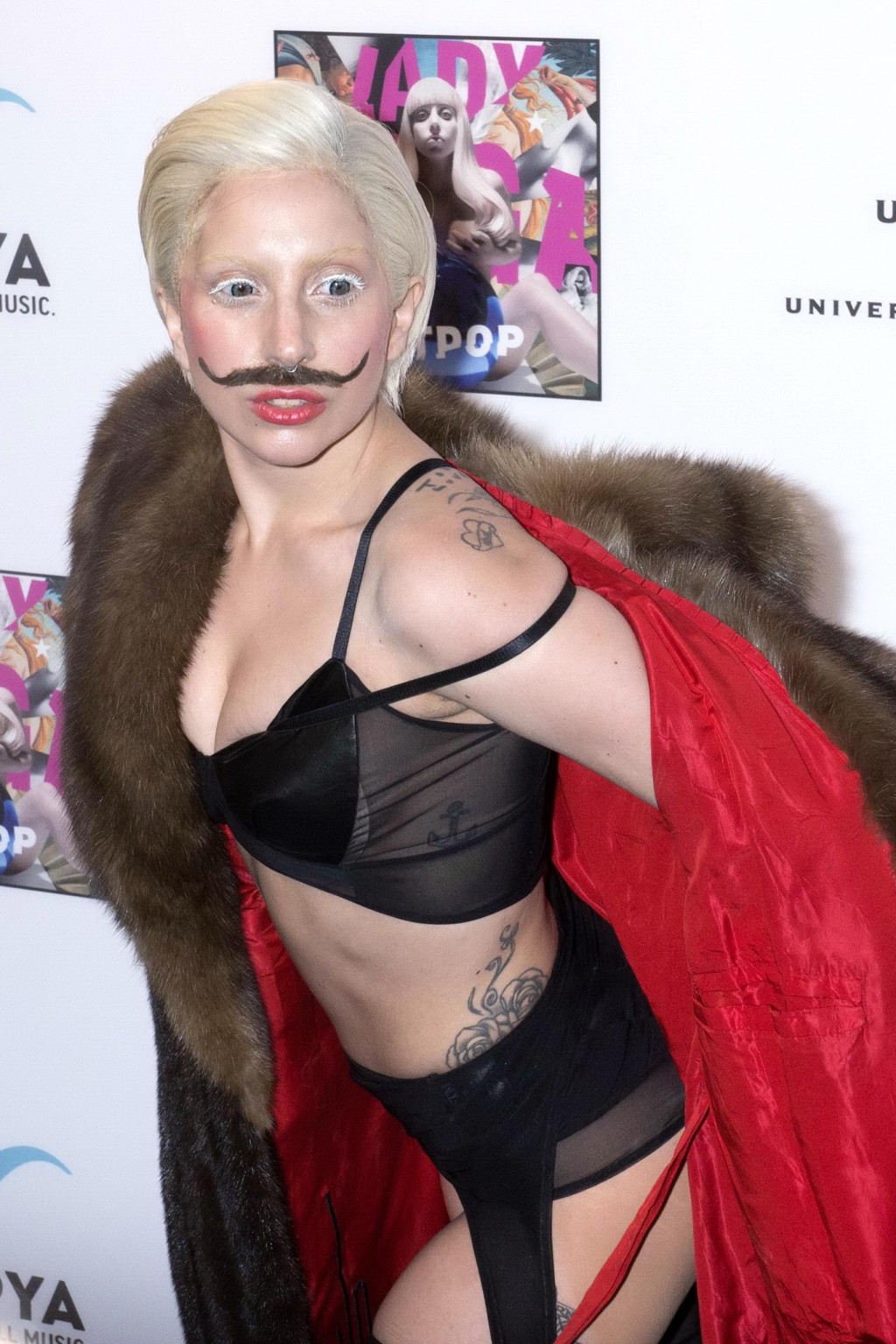 Lady Gaga wearing lingerie and fake moustache at her album promotion in Berlin #75215028