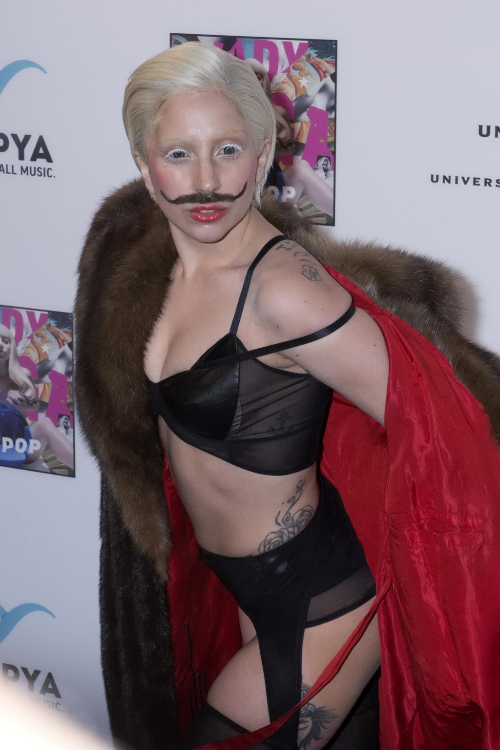 Lady Gaga wearing lingerie and fake moustache at her album promotion in Berlin #75215042