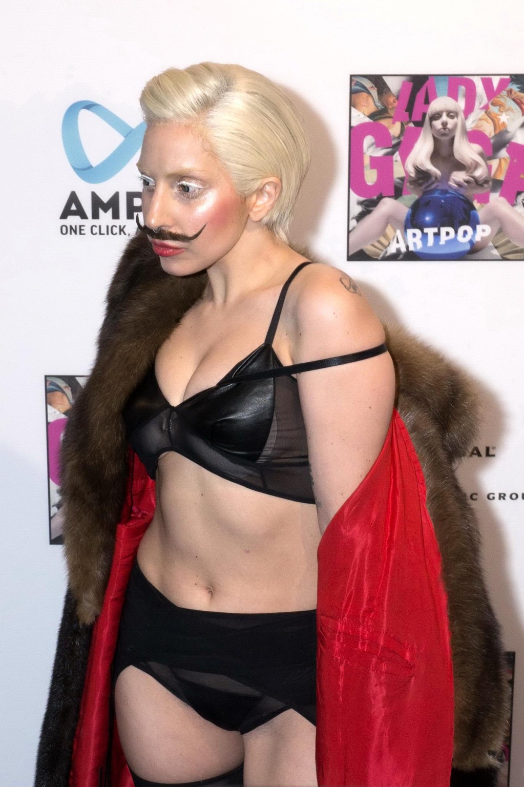 Lady Gaga wearing lingerie and fake moustache at her album promotion in Berlin #75215052