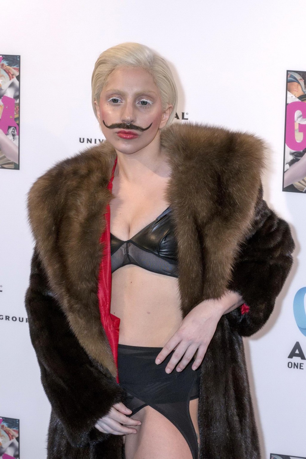 Lady Gaga wearing lingerie and fake moustache at her album promotion in Berlin #75215064