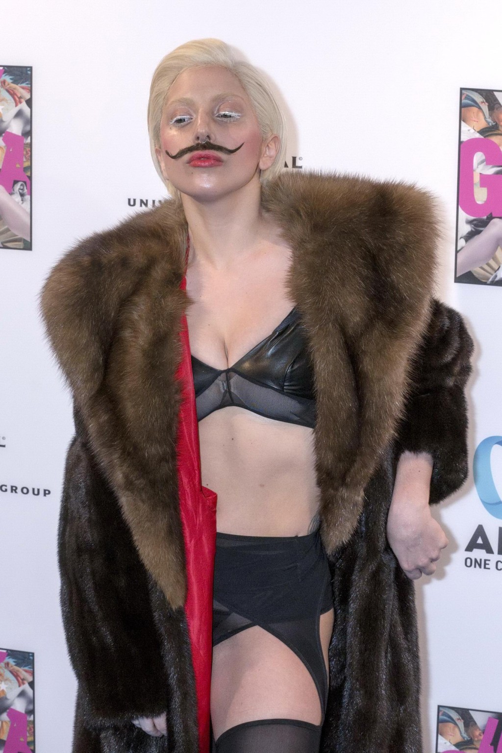 Lady Gaga wearing lingerie and fake moustache at her album promotion in Berlin #75215069