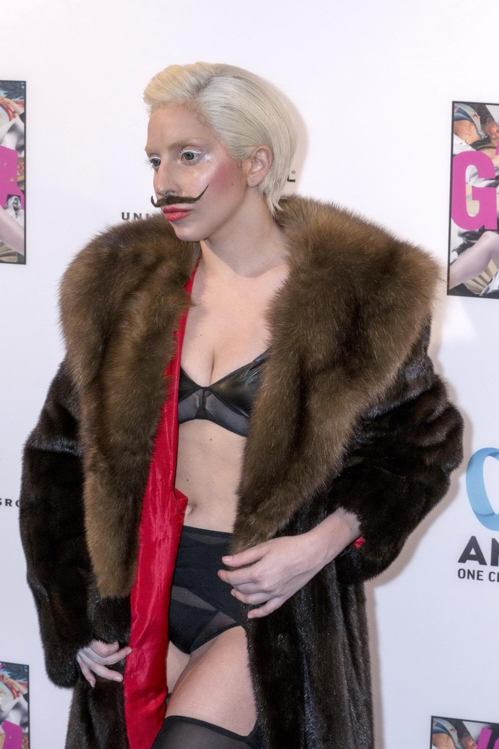 Lady Gaga wearing lingerie and fake moustache at her album promotion in Berlin #75215077