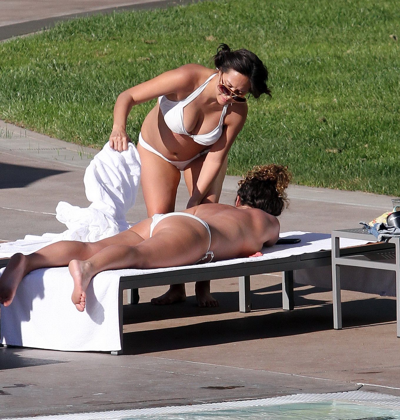 Myleene Klass sunbathing topless poolside in Los Angeles #75327475