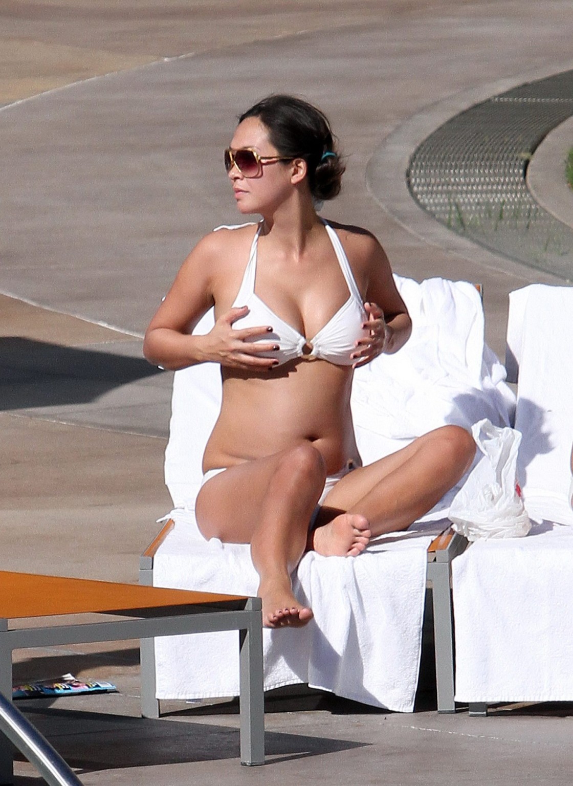 Myleene Klass sunbathing topless poolside in Los Angeles #75327491