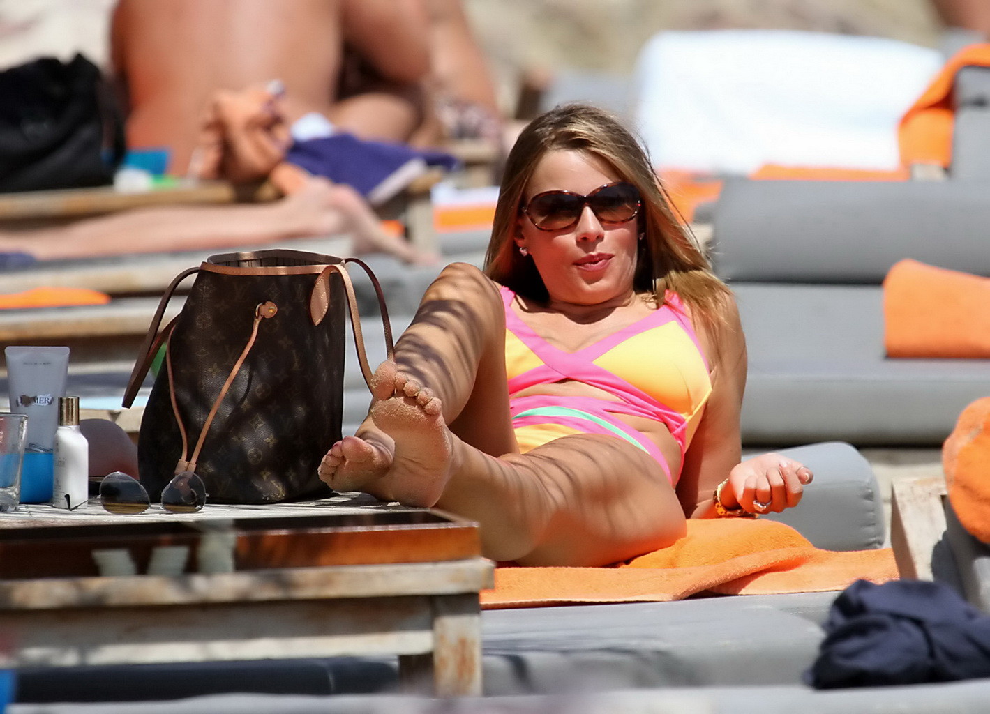 Sofia Vergara showing off her bust line in a colorful swimsuit at the beach in M #75224309
