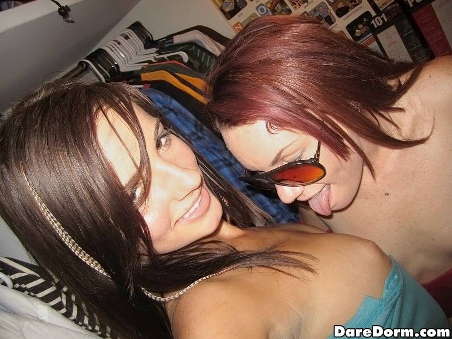 Naughty college girls showing their sweet tiny tits in the dorm #75703791