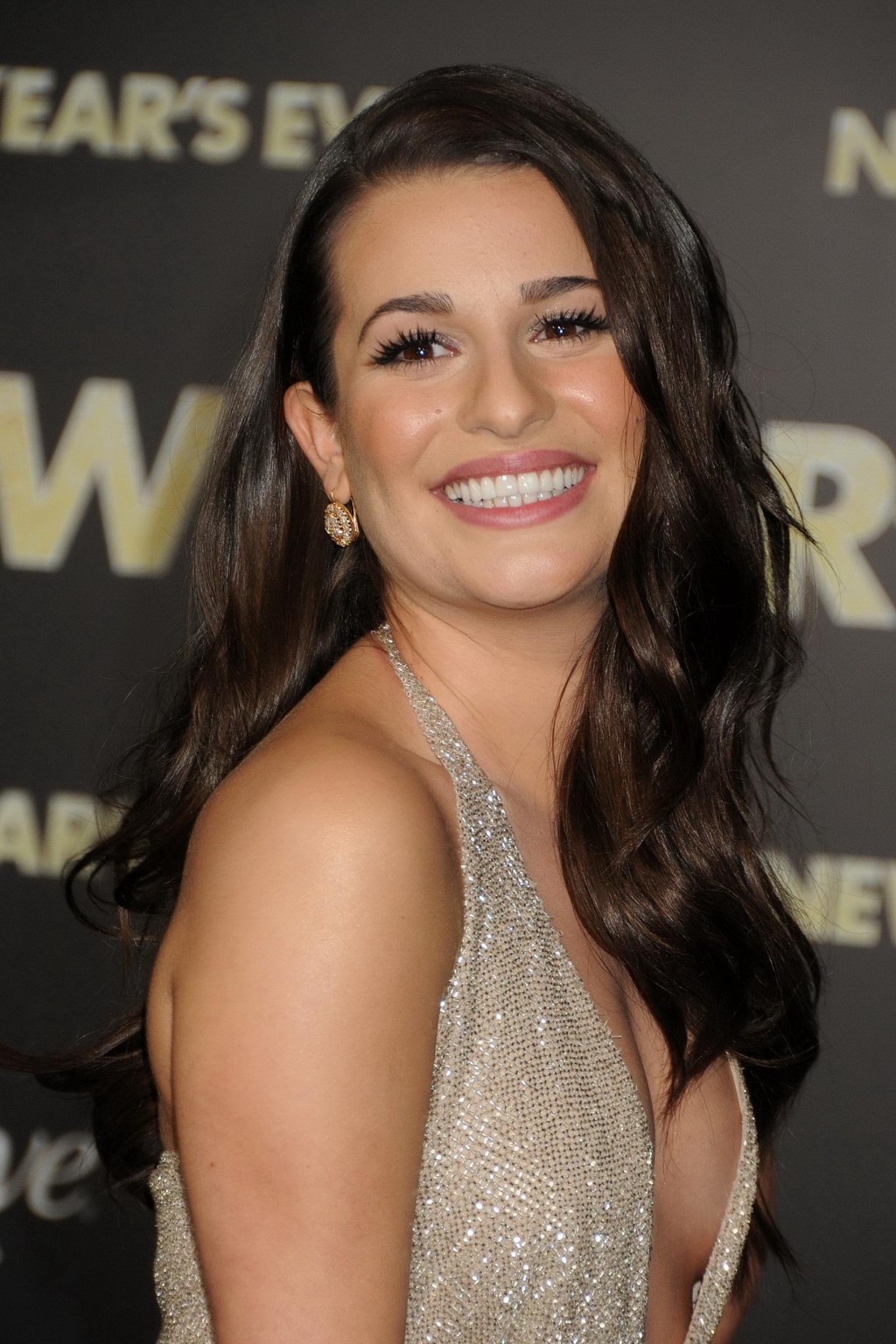 Lea Michele braless showing side boob at the 'New Year's Eve' premiere in LA #75279856