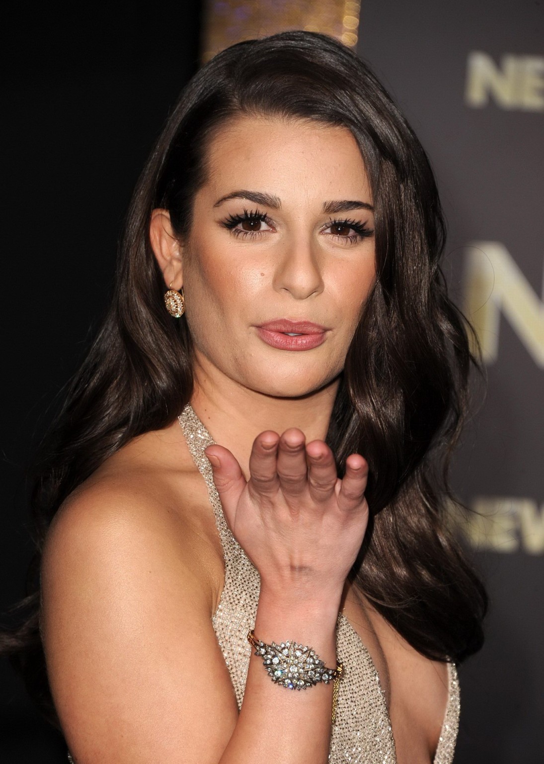 Lea Michele braless showing side boob at the 'New Year's Eve' premiere in LA #75279859