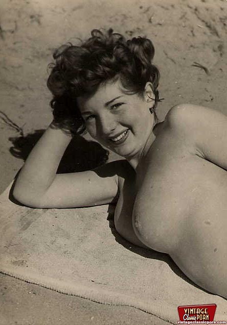 Several vintage girls showing it all on the beach #67761033