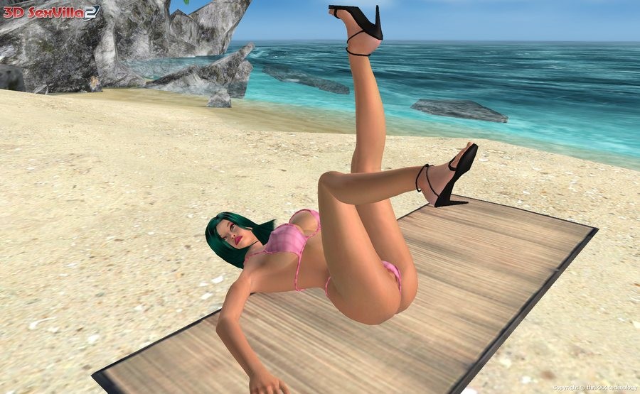Busty 3d animierte Bikini Babe posiert am Strand
 #69337787