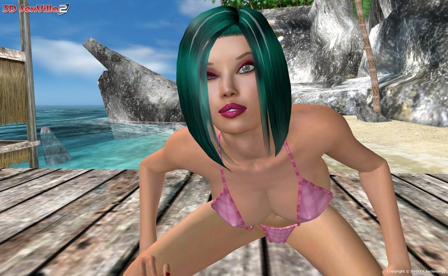 Busty 3d animierte Bikini Babe posiert am Strand
 #69337794