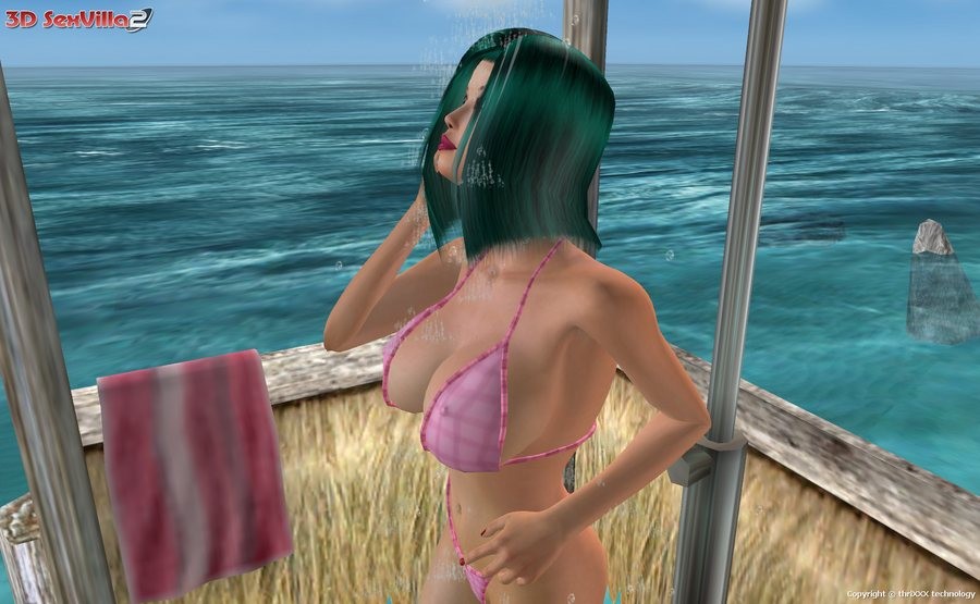 Busty 3d animierte Bikini Babe posiert am Strand
 #69337822