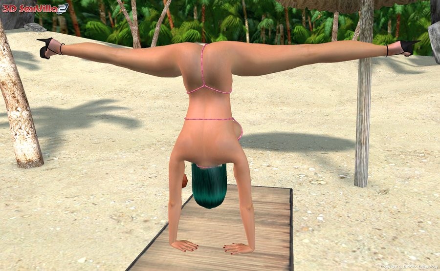 Busty 3d animated bikini babe posing at a beach #69337844